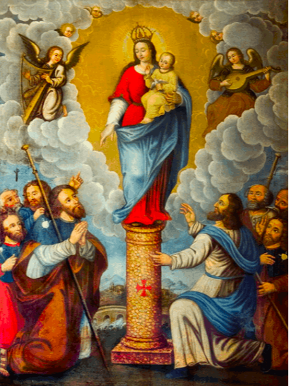 La Madre de Dios se aparece en Hispania al apóstol Santiago, para sostenerle en su labor apostólica.